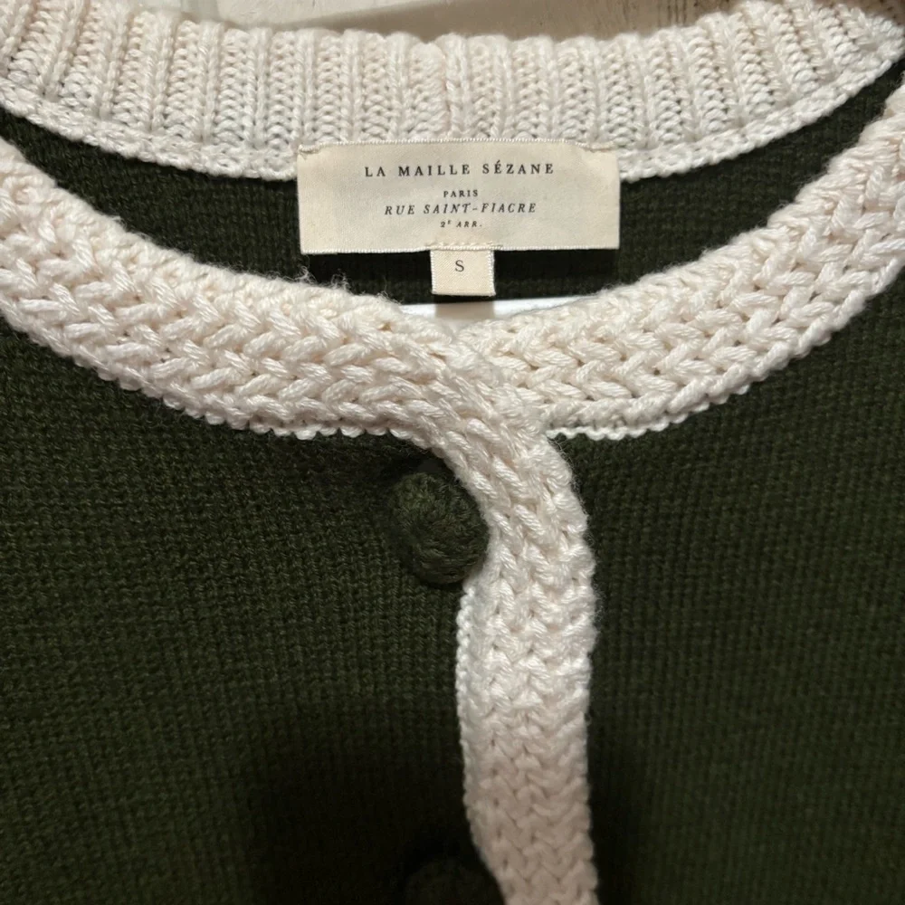 Sezane Auguste Jacket Perfect Green/Ecru Size S (Final Price) - Picture 2 of 5